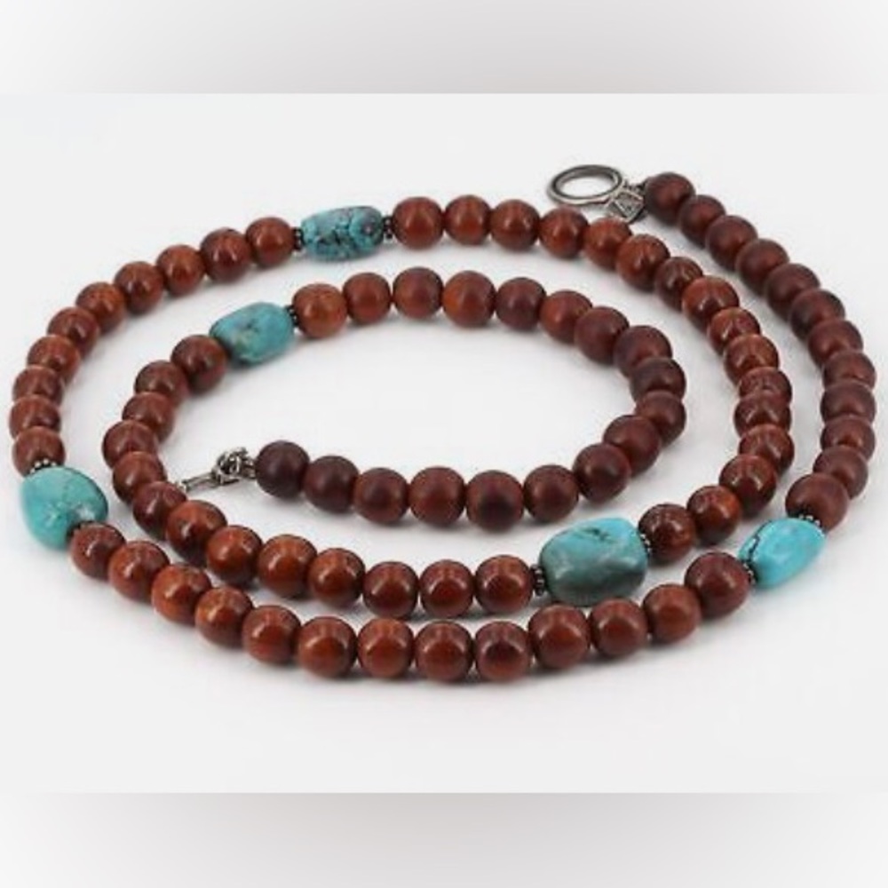 Silpada Wood & Turquoise Bead Sterling Silver Toggle Necklace N1355